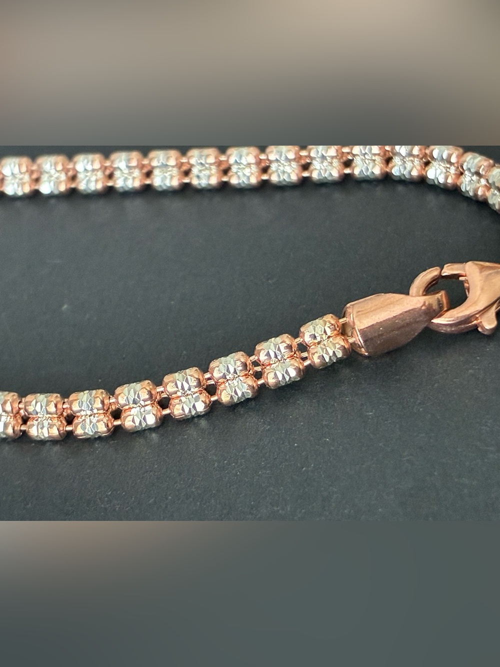 Sterling Silver Rose Gold and Silver Tone Bracelet 7” 3.7mm - Picture 3 of 7